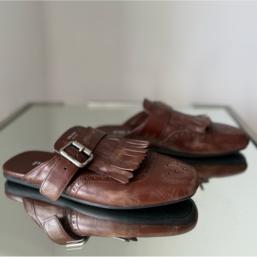 Like new PRADA Brown Leather Fringed Shuffle Mules $1,250 36 - Picture 9 of 16